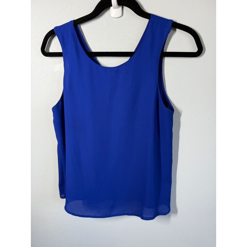 Jella C. Chiffon Tank Top Womens XS Royal Blue Layering Piece Asymmetric Back